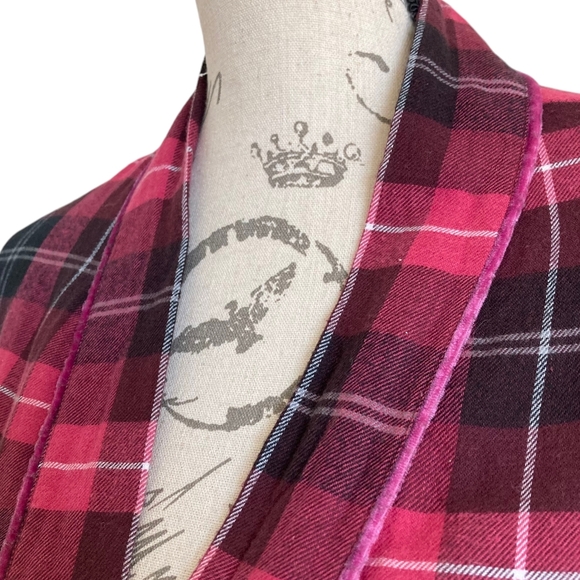 SOLD Eileen West plaid tartan black Pink Christmas long Robe cotton Classic L - Picture 10 of 17